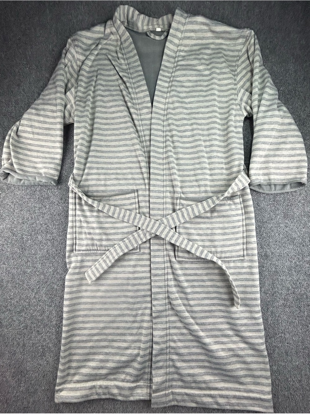 IKEA Gray & Cream Kimono Style Belted Robe Pockets Size S/M